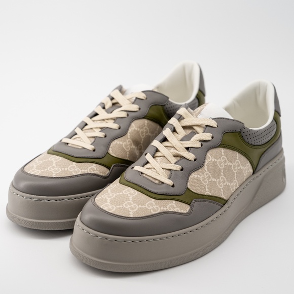 Size 12.5G / 13 US Gucci GG Chunky B Sneakers Green Beige Grey GG Leather